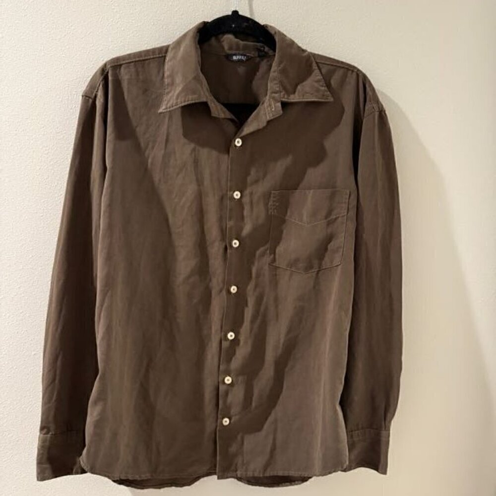 Gucci Men’s Size (M) Medium Button-Up Long-Sleeve Casual Brown Shirt Black Tag - Picture 2 of 6